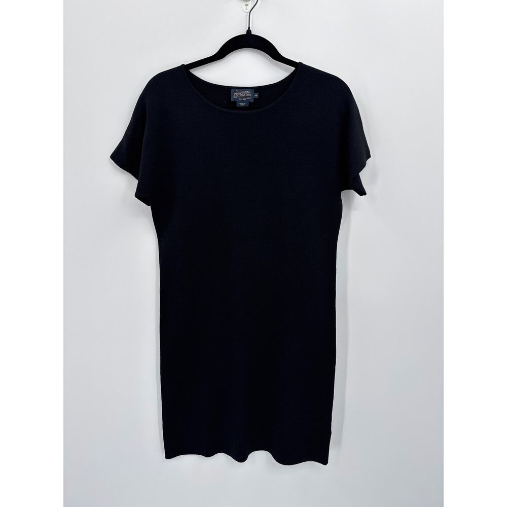 Pendleton Wool Short Sleeve Sweater Shift Dress Black Classic Minimalist XS